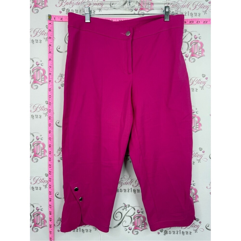 High-Rise Fuchsia Capri Pants with Button Hem Detail